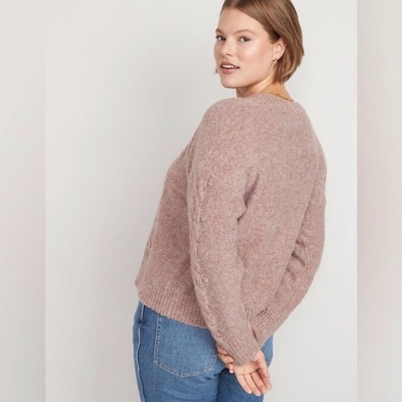 Old Navy Heathered Cable Knit Sweater Crew Neck New Rose Dawn Rosedawn Wool NWT - Picture 3 of 11